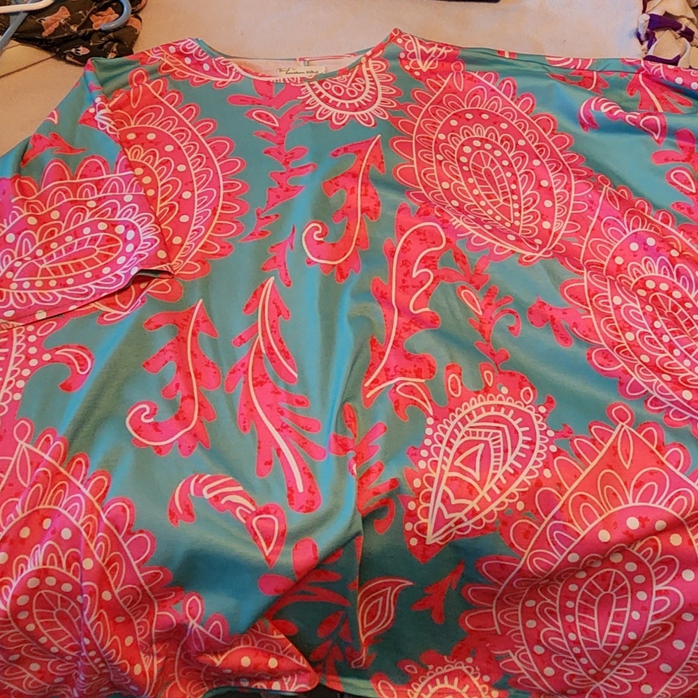 Oversized Pink and Blue Paisley Tunic Blouse